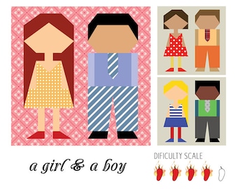 a Girl & a Boy paper pieced quilt pattern in PDF