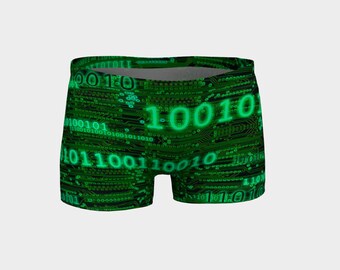 Binaire code et circuits Short Shorty fait main de haute qualité informatique programmateur yoga artiste art original imprimé usure geek chic