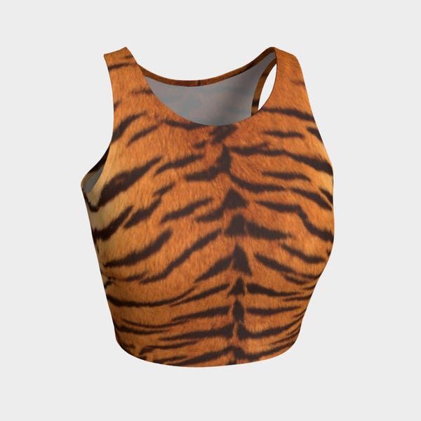 Tiger stripe animal print pussy cat crop tank sports bra handmade high quality top artist original art printed science chic geek wear