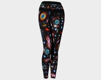 Nebula space leggings, Art printed science theme pants, galaxy NASA astronaut Hubble space telescope program, Custom nerd culture geek wear