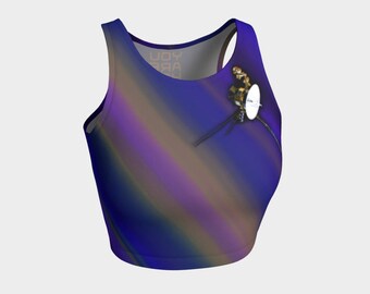 Voyager 1 crop top, Art printed athletic science theme gear, Space geek Carl Sagan pale blue dot, nerd culture yoga bra, Women engineer STEM