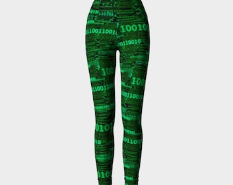 Binary code and circuits Handmade high quality Computer Science engineer developer yoga leggings artist original art printed chic geek wear