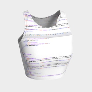 HTML Crop tank top sports bra handmade high quality Computer Science developer code artist original art printed chic geek athletic wear