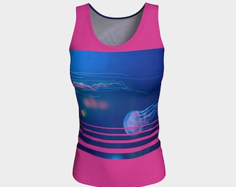Jellyfish marine life ocean creature yoga athletic fitted tank top jelly fish handmade high quality original art science chic geek wear