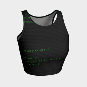 HELLO WORLD programmer Crop tank top sports bra handmade high quality Computer Science code yoga artist original art printed chic geek wear