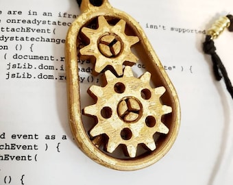 Engranajes impresos en 3D collar de engranajes de spinning funcionales con 18k circuit board gold accents black hemp engineer science steampunk stem jewelry