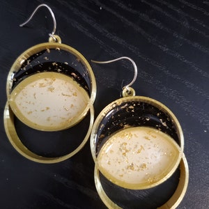 3D printed geometric circle earrings resin filled with 18k gold accents sterling bohemian engineer science statement dangle stem jewelry