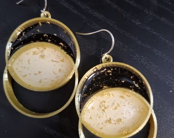 Pendientes de círculo geométrico impresos en 3D resina llena de acentos de oro de 18k boho ingeniero de primera ley declaración de ciencia colgante joyería de tallo