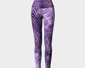 Spider web polainas de yoga hechos a mano medias de alta calidad Nature arácnido correas goth púrpura spiderweb original impreso chic geek desgaste