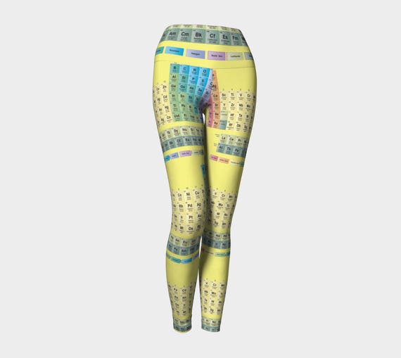 Full-length leggings printed with the actual periodic table of elements — the kind of conversation-starting science fashion that yoga class has never seen.
