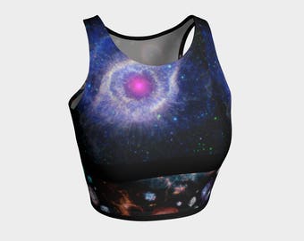 Nebula space crop top, Art printed science theme pants, galaxy NASA astronaut Hubble space telescope program, Custom nerd culture geek wear