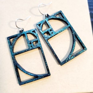 3D printed Fibonacci sequence earrings golden ratio spiral sterling silver hand painted math physics engineer science lab stem jewelry
