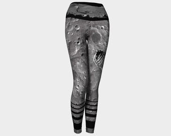 Lunar surface leggings, Art printed science theme pants, NASA Moon landing astronaut boot print Space program, Custom nerd culture geek wear