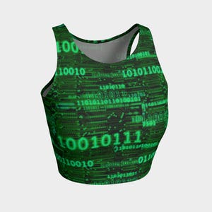 Binary code and circuits Crop tank top sports bra Handmade high quality Computer Science yoga artist original art printed chic geek wear