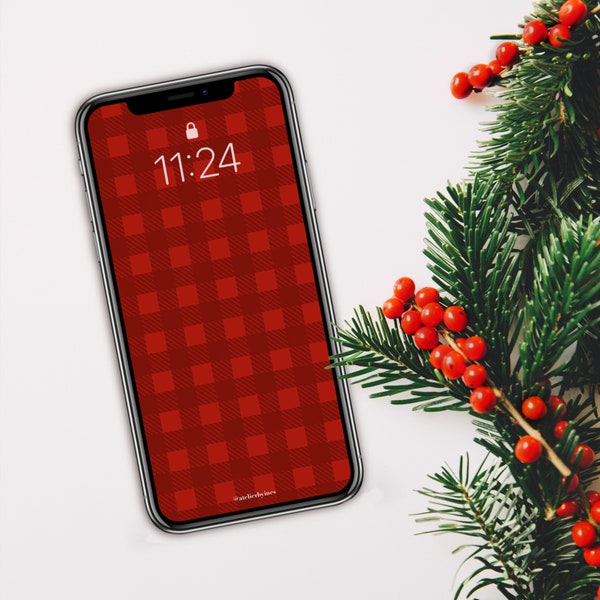 Christmas Wallpaper iPhone | Red Buffalo Plaid Tartan Christmas Phone Wallpaper | Christmas Screensaver for Phone iPad Tablet iPhone Samsung