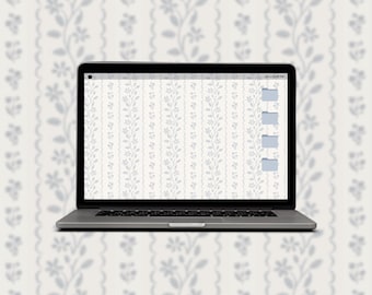 Fondo de pantalla floral azul para computadora / Salvapantallas vintage (descarga digital)