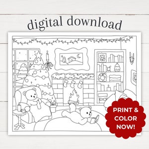 Printable Christmas Coloring Page - Cozy Aesthetic. Easy Fun for Kids ...