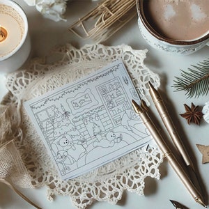 Printable Christmas Coloring Page - Cozy Aesthetic. Easy Fun for Kids ...