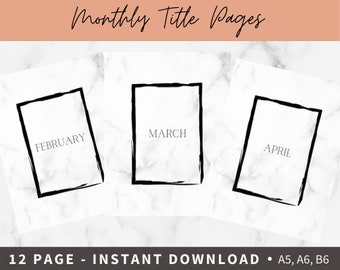 ESSENTIAL 2022 Monthly Title Pages | 2022 Bullet Journal | Minimal Planner Inserts | Personal Planner | Get Organized | Pocket | HP Classic