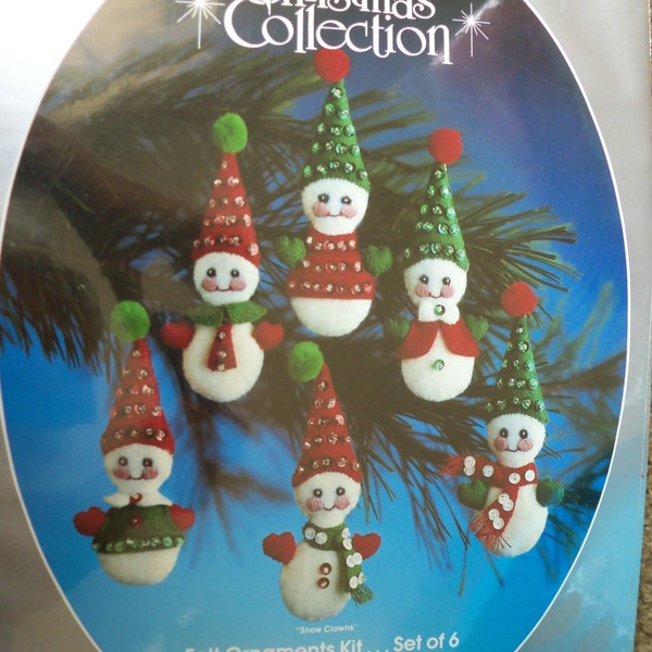 Christmas Ornaments Kit ~ "Snow Clowns" ~ Felt Applique Sequins Unopened
