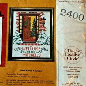 Vtg Creative Circle Warm Welcome Counted Cross Stitch Kit Personalized Christmas 8&quot; x 10&quot;