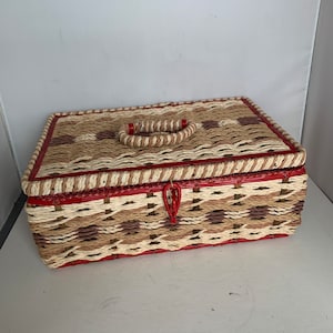 Caixa de cesta de costura vintage dritz, alça completa de vime, bandeja noção #888 japão