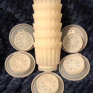 Lot Of 6 Vintage Tupperware Mini Jello Dessert Jel-ette Cups Molds cups containers with 6 Lids, 6  Seals.