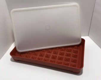 VINTAGE TUPPERWARE Hot Dog  Deli Bacon Keeper storage tray 1292 Orange Sheer Seal