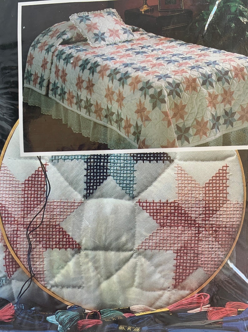 WonderArt Quilt Blocks 6 Stamped Cross Stitch Kit 1986 Etsy