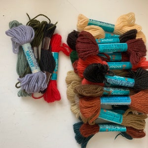 Tapestry wool embroidery  Colorful selection of 24 skeins. Anchor,DMC, and various  brands , 96 gram total!