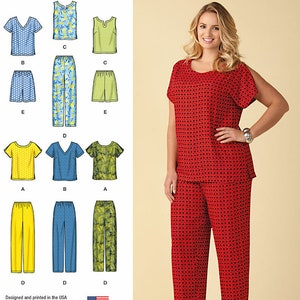 May include: A sewing pattern for a women's top and pants set. The pattern includes six different variations of the top and pants. The pattern is designed and printed in the USA. Simplicity 6 made easy 1446.
