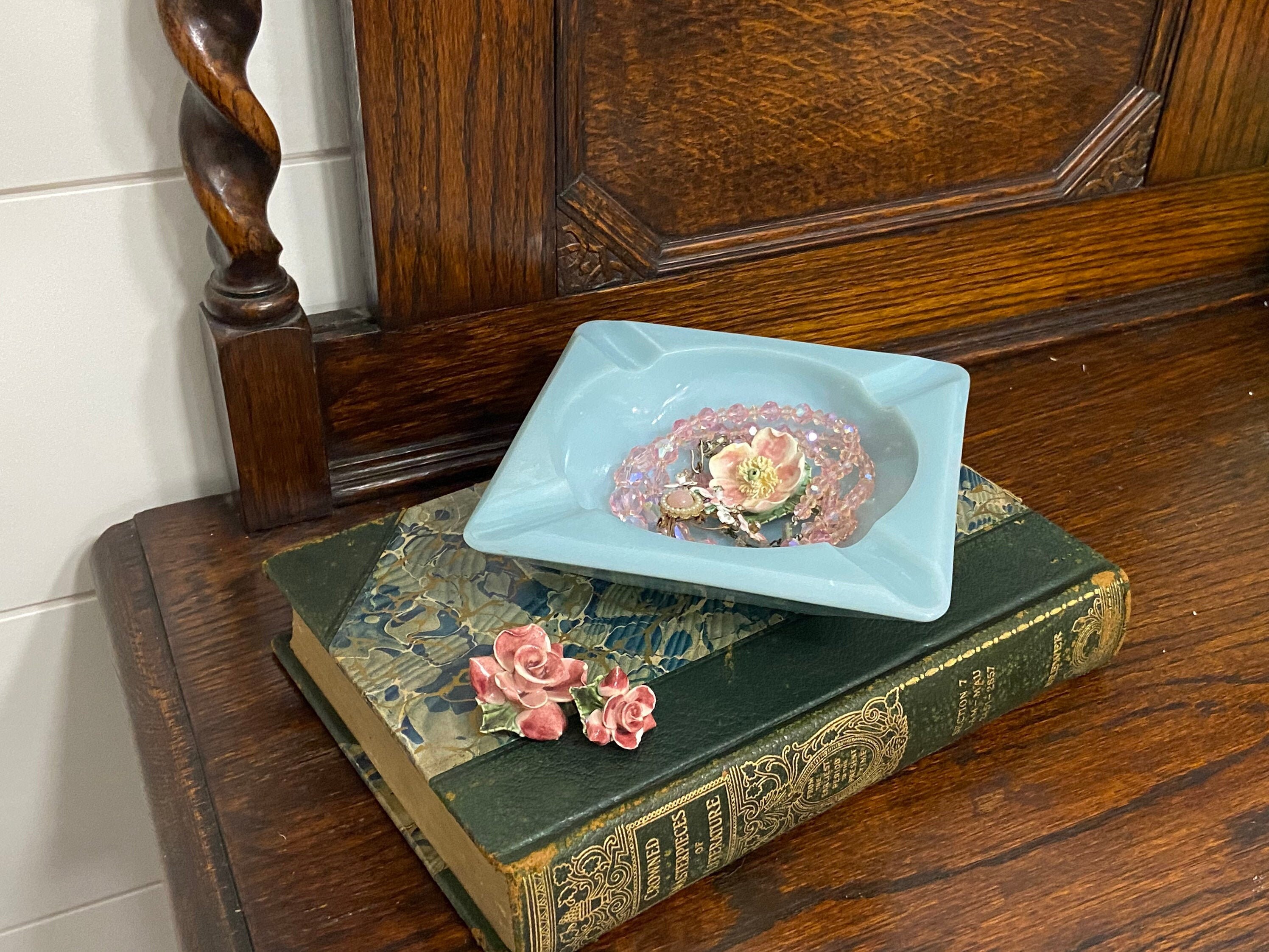 喫煙具・ライター vintage fire king ashtray turquoise Vintage Fire King Turquoise Blue Azurite Delphite Ashtray, Anchor