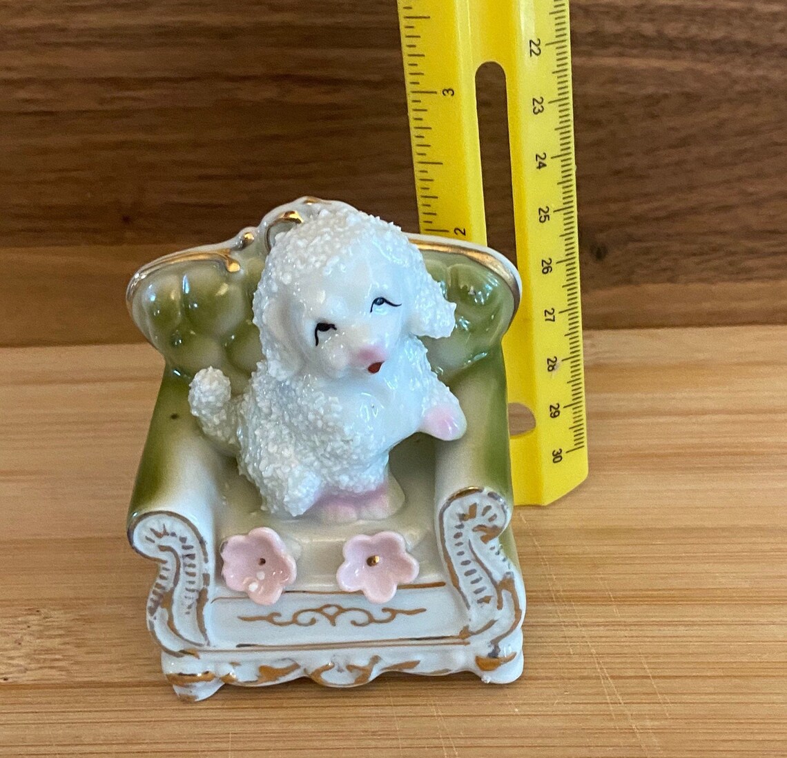 Vintage Pudel Hund im Stuhl Gold borte und Blumen Made in Etsy