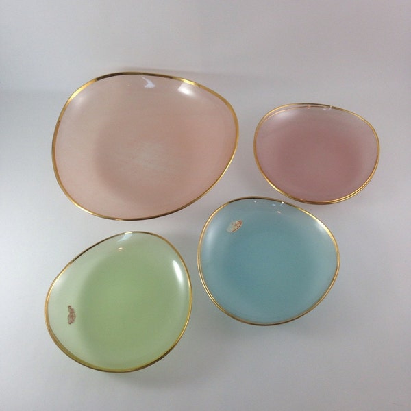 Atomic Look, Filigran Glass, Bowl Set, Multi-Colored, 7 piece set, Mid Century,Made in West Germany, Transparent Glass, Space Age Dishes