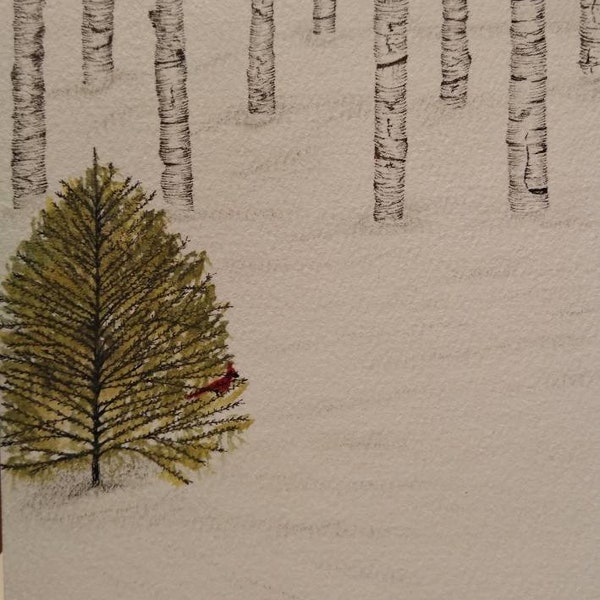 Aspen in snow with greenery