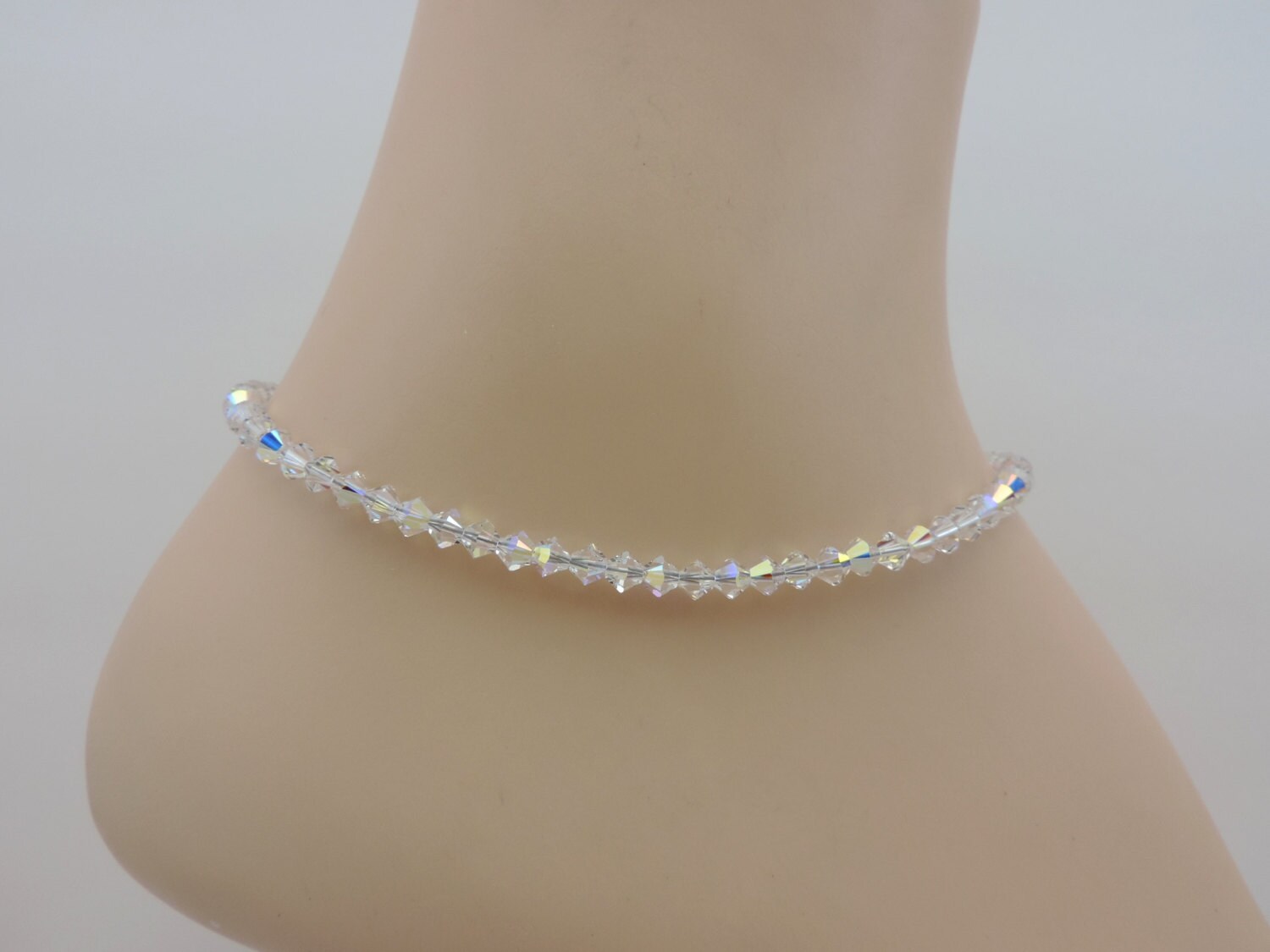 SWAROVSKI® Crystal Ankle Bracelet, AURORA BOREALIS, Genuine, Handmade, New, Crystal Bicone Anklet,