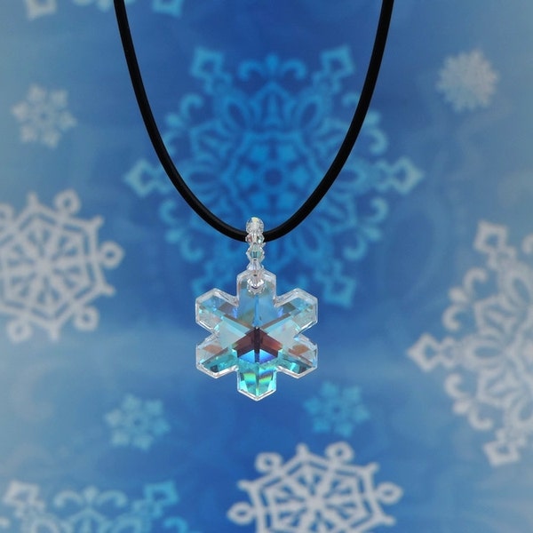 Swarovski® Crystal Snowflake Necklace, Aurora Borealis, 25MM Snowflake with Swarovski®Crystal Bail