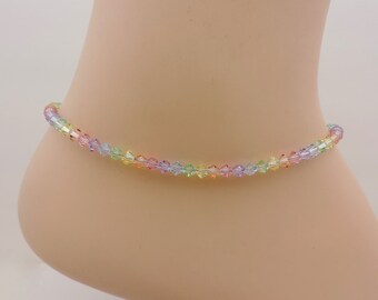 SWAROVSKI® Crystal Ankle Bracelet, Rainbow, Genuine, Handmade, New, Light Pastel Rainbow Bicone Ankle Bracelet