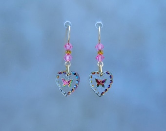 Crystal Butterfly Earrings, Pink Butterflies, Swarovski Crystal Butterflies, Girls Jewelry, Kids Earrings