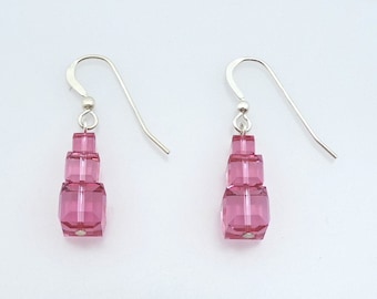 Montessori Pink Tower Earrings, Swarovski Pink Cube Earrings, Pink Towers, Montessori Jewelry