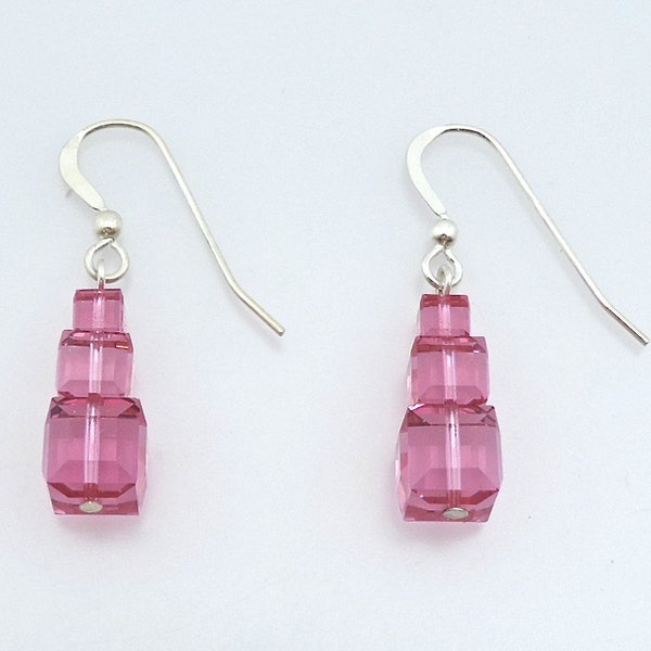 Montessori Pink Tower Earrings, Swarovski Pink Cube Earrings, Pink Towers, Montessori Jewelry