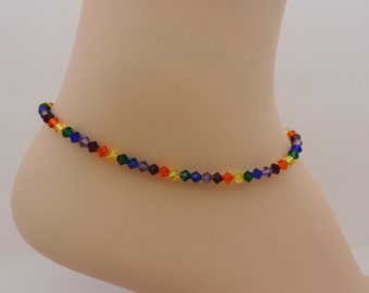 Swarovski Crystal Ankle Bracelet,  Rainbow Anklet, Genuine, New, Handmade, Rainbow Jewelry, Pride