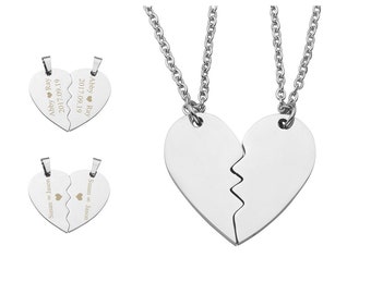 2pc Heart Puzzle Piece Necklace, Personalized Couples Necklace,Puzzle Piece Necklace Set, Custom Matching Name Necklace,Best Friend necklace