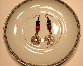 Chinese Coin/Blessing Earrings