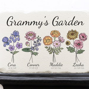 Custom Birth Month Flower Garden Stone Paver | Grandma&#39;s Garden | Mom&#39;s Garden | Mother&#39;s Day Gifts | Garden Decor | Gift for Grandmother