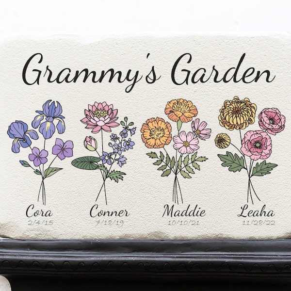 Custom Birth Month Flower Garden Stone Paver | Grandma's Garden | Mom's Garden | Mother's Day Gifts | Garden Decor | Gift for Grandmother