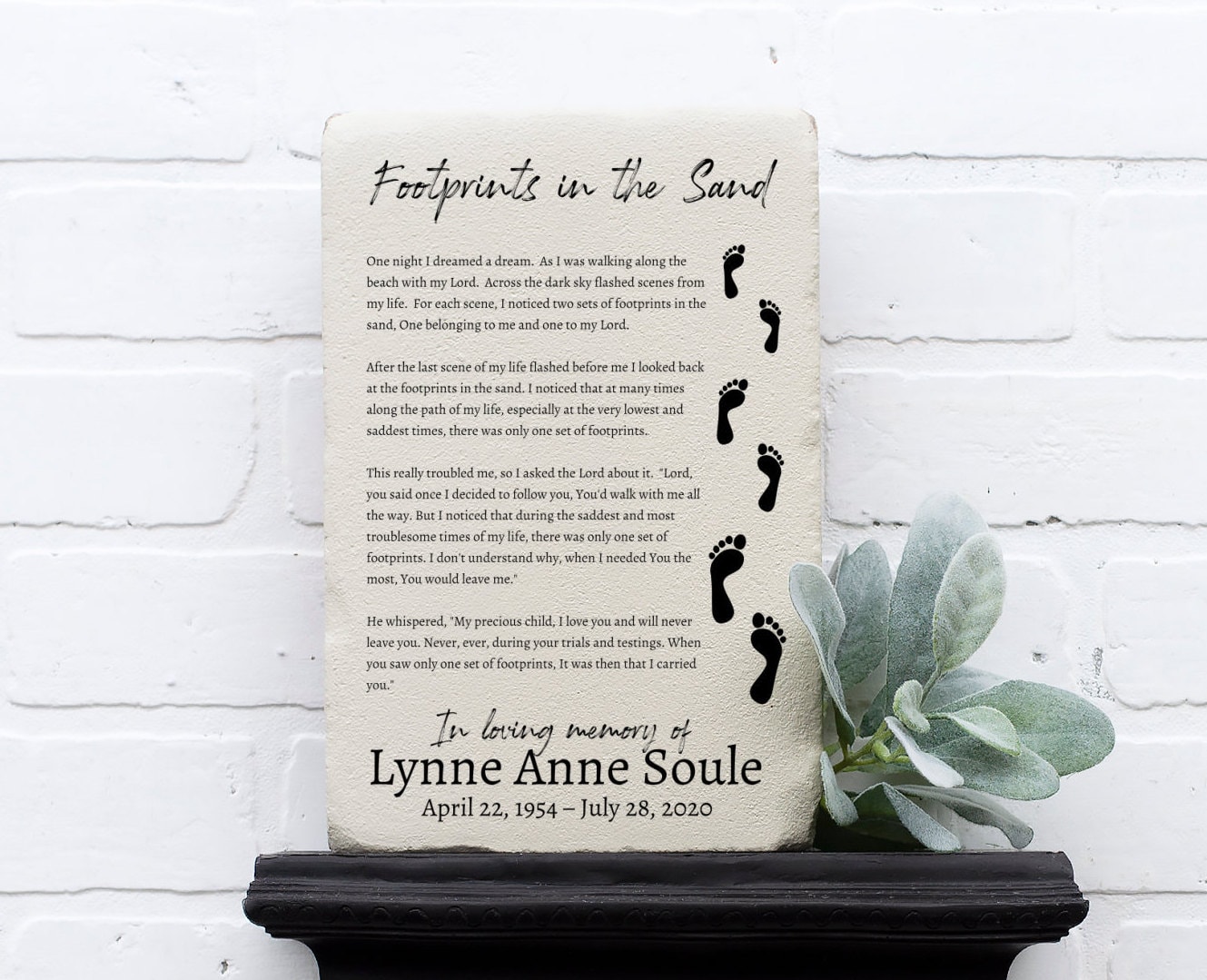 Memorial Stone Footprints in the Sand Memorial Remembrance Etsy