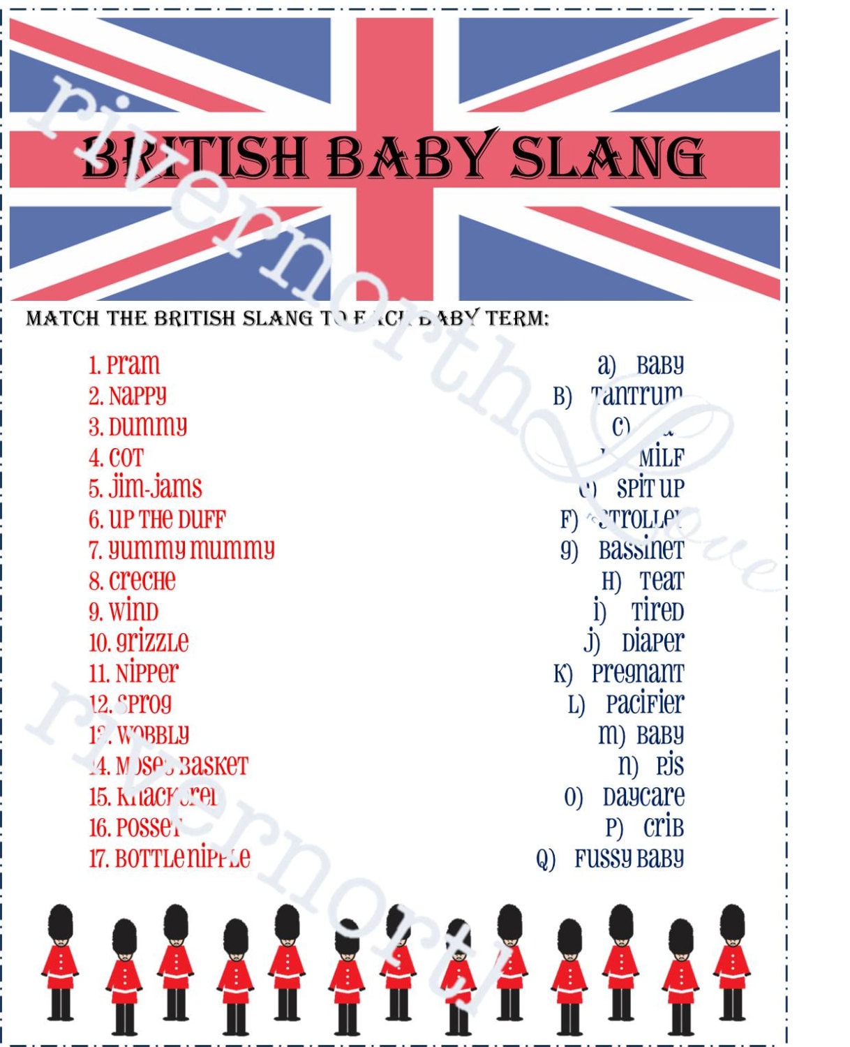 British Slang Terms Baby Shower Game Etsy