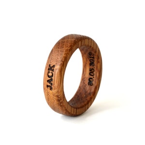 Whiskey barrel ring, Oak wood ring, Whiskey ring, Men&#39;s ring, Wooden rings, Engraved wood ring, Recycled wood ring, 5th anniversary gift