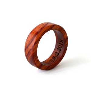 Rosewood ring, Male wedding band wood, Initial ring, Promise ring for Him, Wood ring with engraving, 5 year anniversary gift, Wooden ring